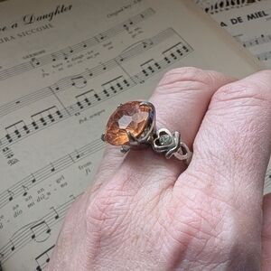 Elegant Silver and Orange Gemstone Ringsizs 9.5